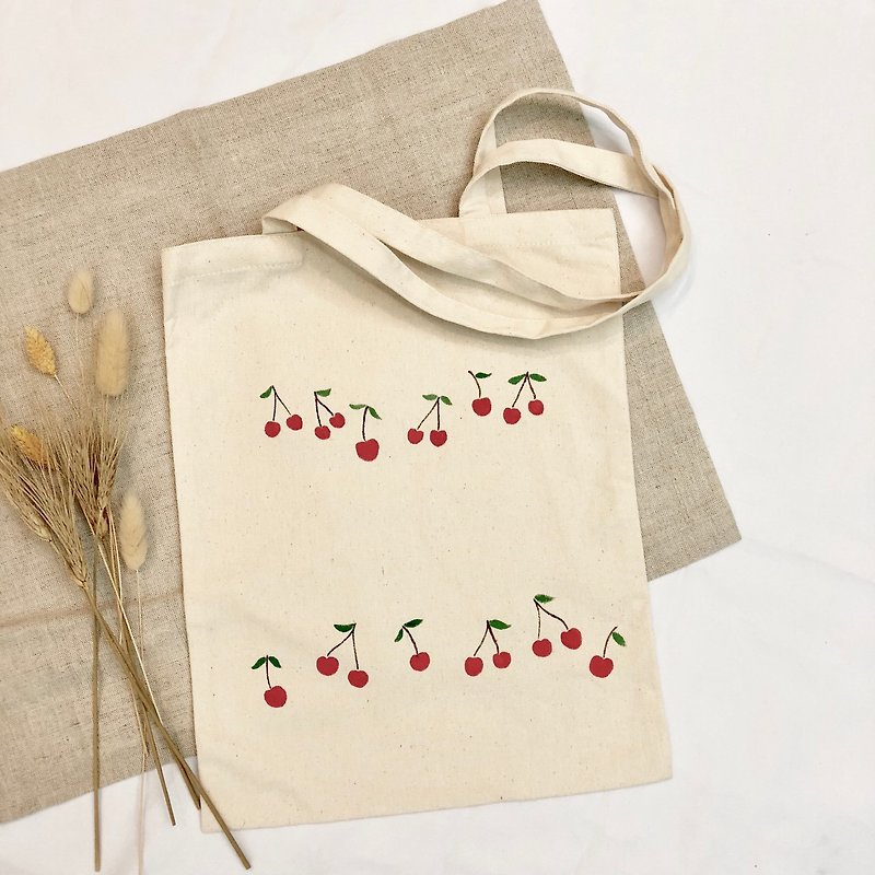 手绘帆布包 樱桃 - 手提包/手提袋 - 其他材质 红色