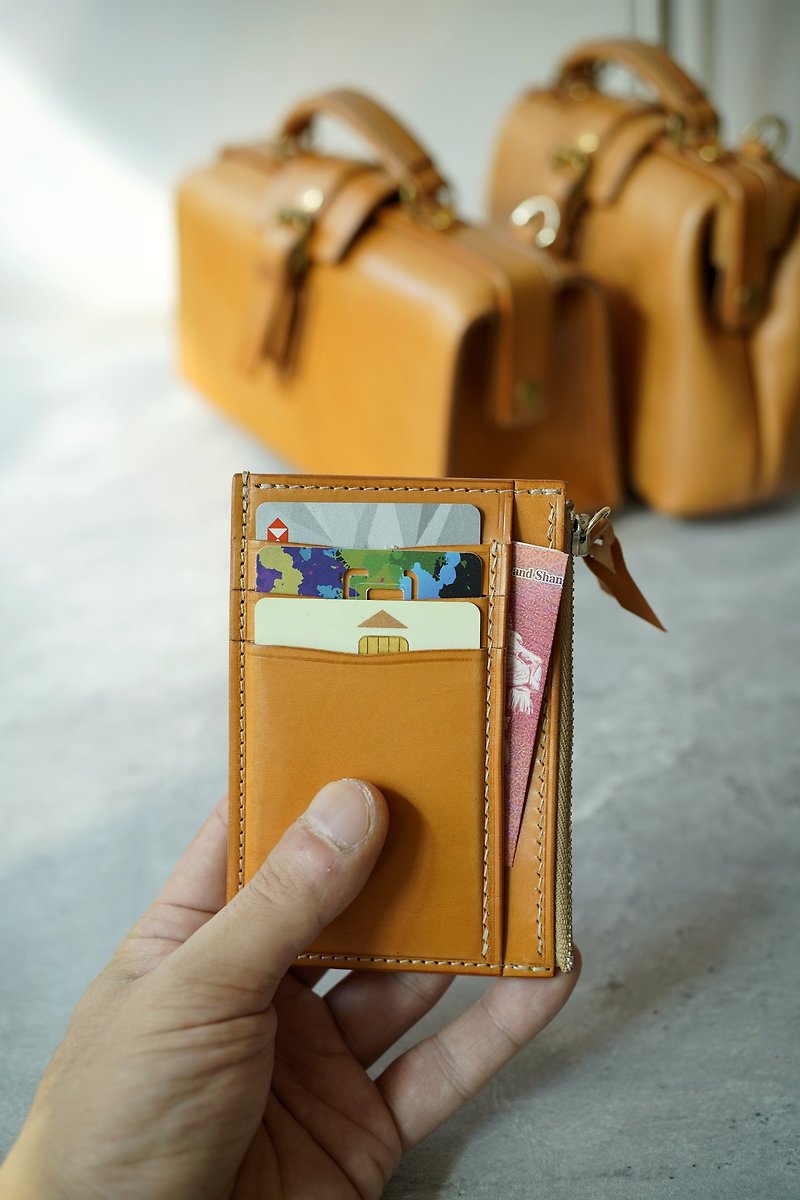 MOOS 简约拉链卡包 原色 意大利植鞣牛革 - 皮夹/钱包 - 塑料 金色
