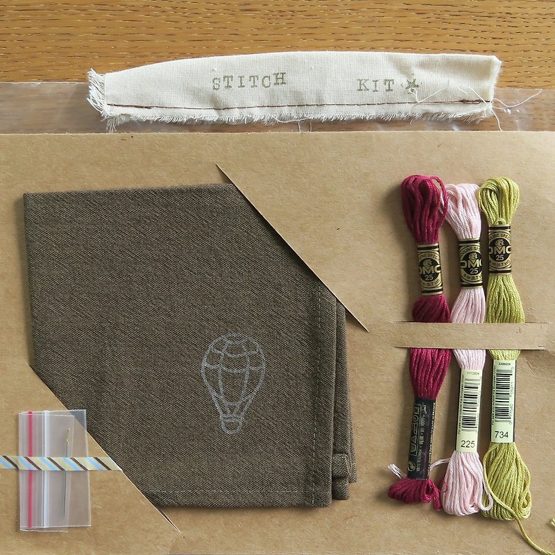 刺绣手作材料包 | 橄榄绿方巾 - 编织/刺绣/羊毛毡/裁缝 - 棉．麻 绿色
