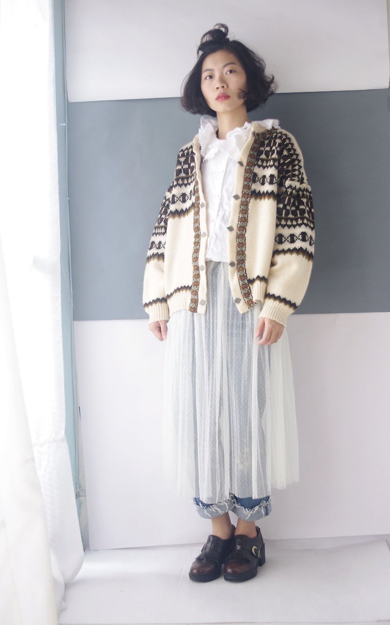 4.5studio-寻宝古着-挪威制传统北欧缇花白色针织外套 - 女装针织衫/毛衣 - 羊毛 白色