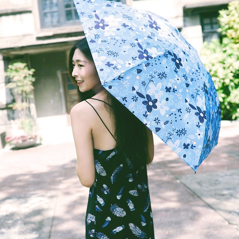 【Carry Umbrella】碳纤超轻抗UV折伞－凯莉花园 - 雨伞/雨衣 - 防水材质 蓝色