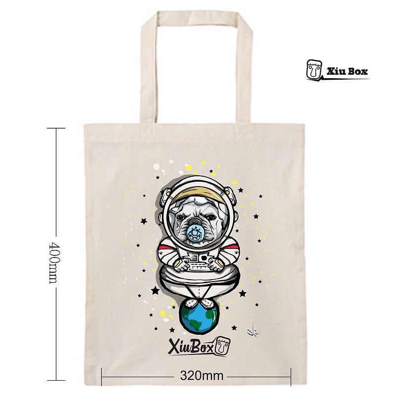 太空人 法斗 狗 插画 原创设计 厚版 环保袋 帆布袋 包包 购物袋 - 手提包/手提袋 - 棉．麻 