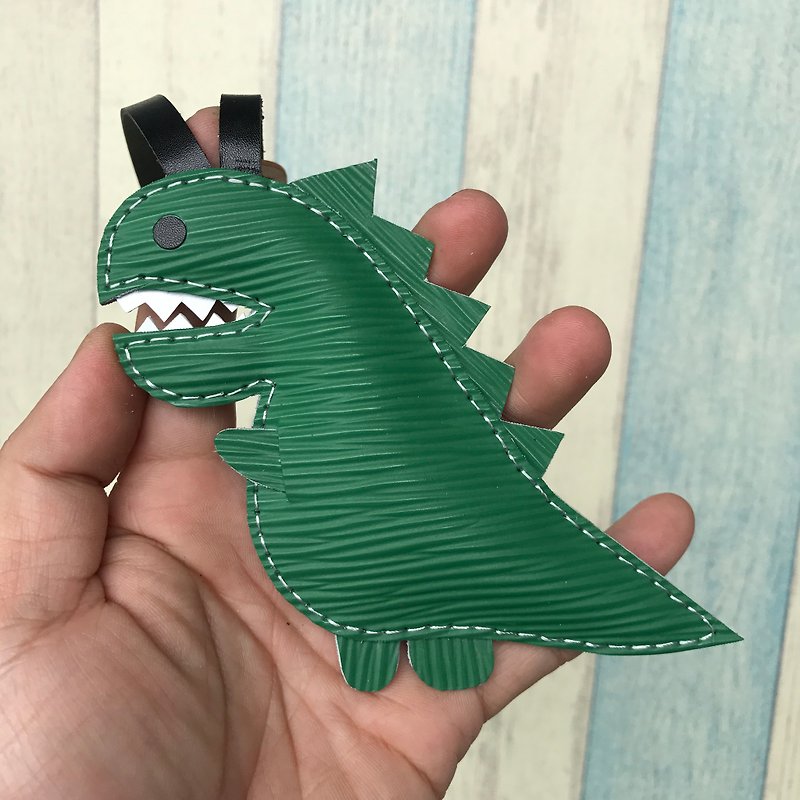 水波纹皮 绿色 可爱 恐龙 纯手工缝制 皮革 吊饰 大尺寸 big size - 钥匙链/钥匙包 - 真皮 绿色