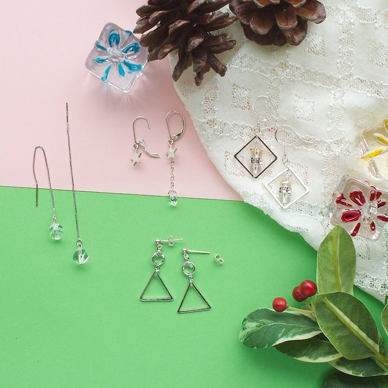 圣诞限定礼品包 － 耳环组合圣诞福袋 (4款入) Goody Bag ／ 圣诞礼物 - 耳环/耳夹 - 宝石 多色