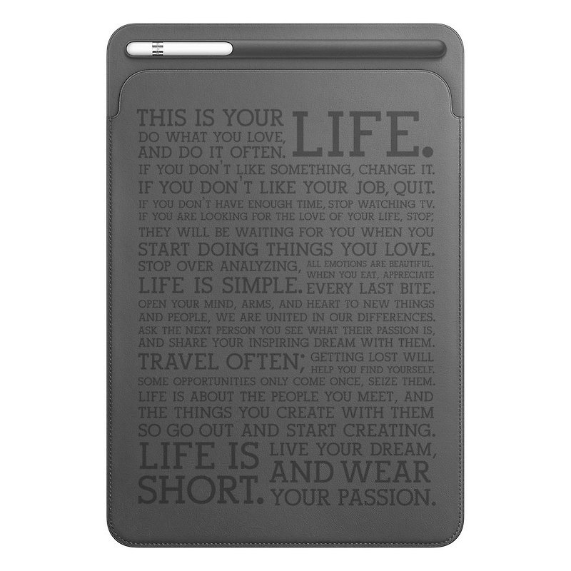 iPad pro 10.5 / 12.9 皮套 Inspiration quote 灰色 带笔槽 - 平板/电脑保护壳 - 真皮 灰色