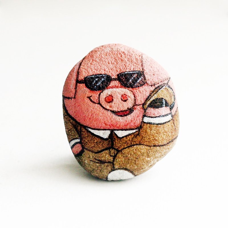 Pig Businessman Stone - 玩偶/公仔 - 石头 粉红色