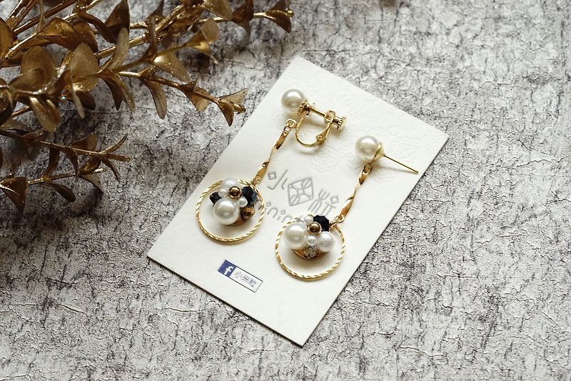 贵夫人 - 水晶珍珠耳环 (医疗级抗敏钢针 / 耳夹) - 耳环/耳夹 - 其他材质 金色