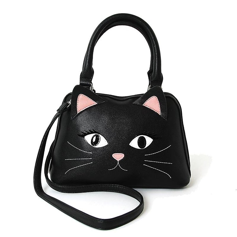 长睫毛黑色猫咪童趣造型手提包/肩背包 两用包 - 酷乐村 - 手提包/手提袋 - 人造皮革 黑色