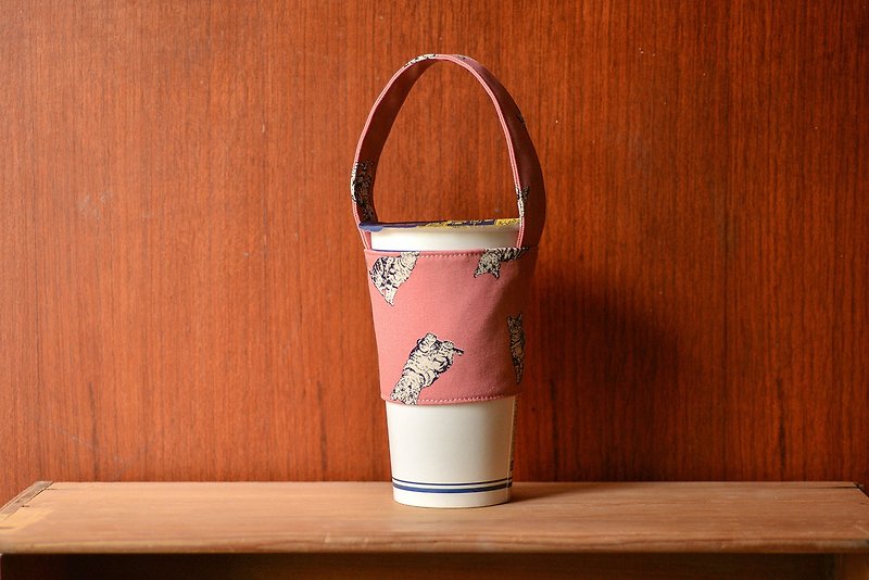 喵喵喵 - 环保饮料提袋 - 随行杯提袋/水壶袋 - 棉．麻 粉红色