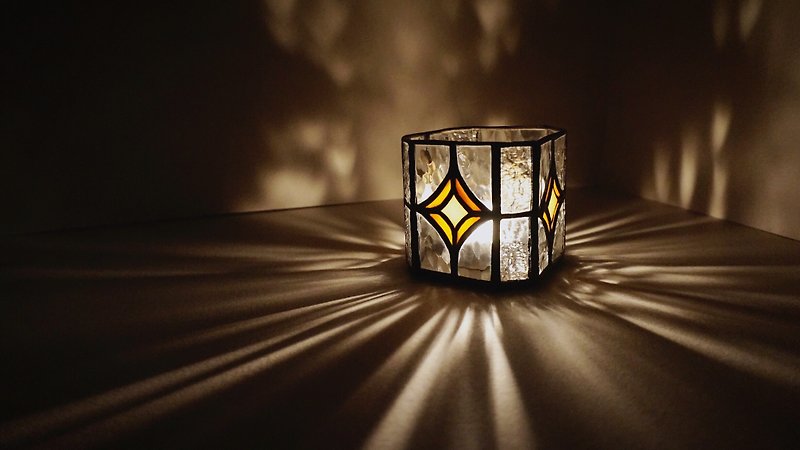 光盒-菱纹橘 烛台 容器 玻璃镶嵌 - 蜡烛/烛台 - 玻璃 橘色