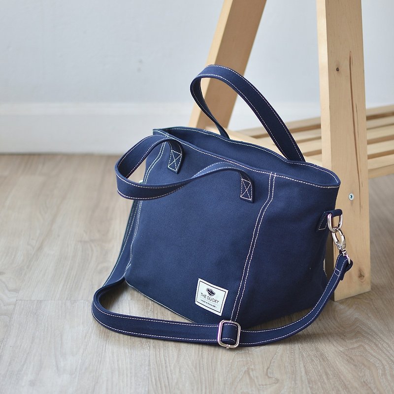 Basket bag - 海军蓝色 - 手提包/手提袋 - 棉．麻 蓝色