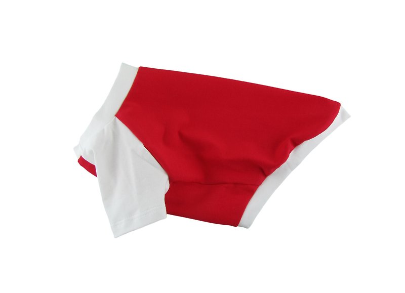 Red & White Contrasting Raglan Sleeves 95 Cotton/5 Spandex Jersey Dog Tee - 衣/帽 - 其他材质 红色