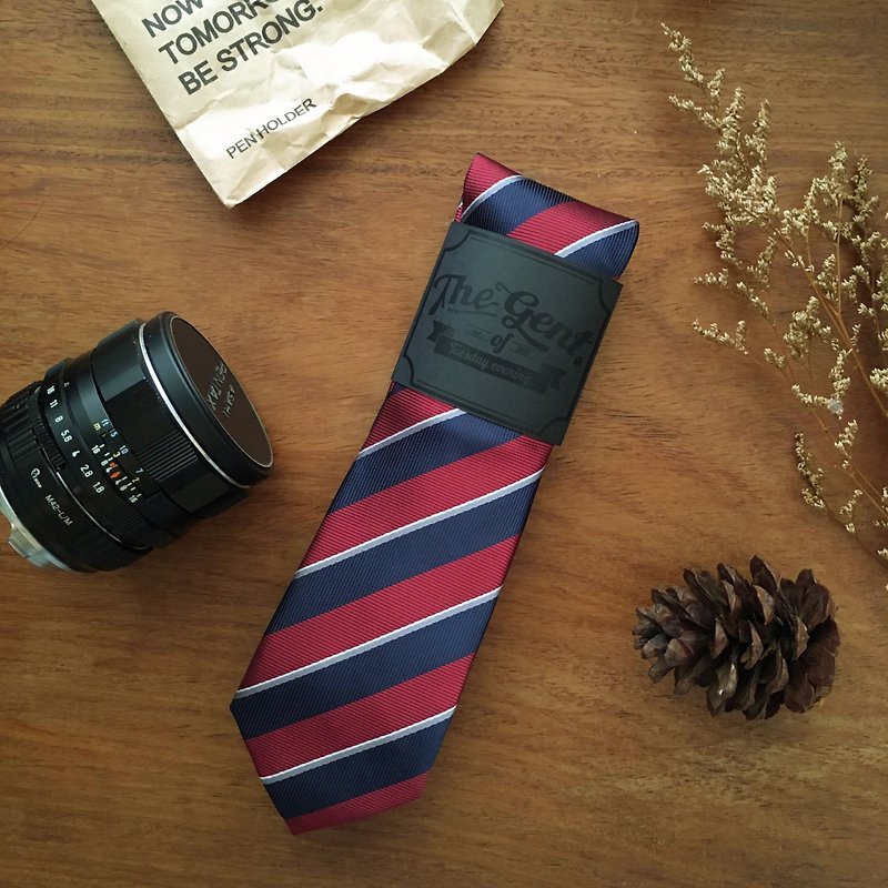 The GENT Red and Navy Wide Stripe Necktie - 领带/领带夹 - 聚酯纤维 多色