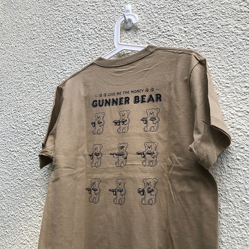 GUNNER BEAR T-Shirt / 手工绢印 - 女装 T 恤 - 棉．麻 白色