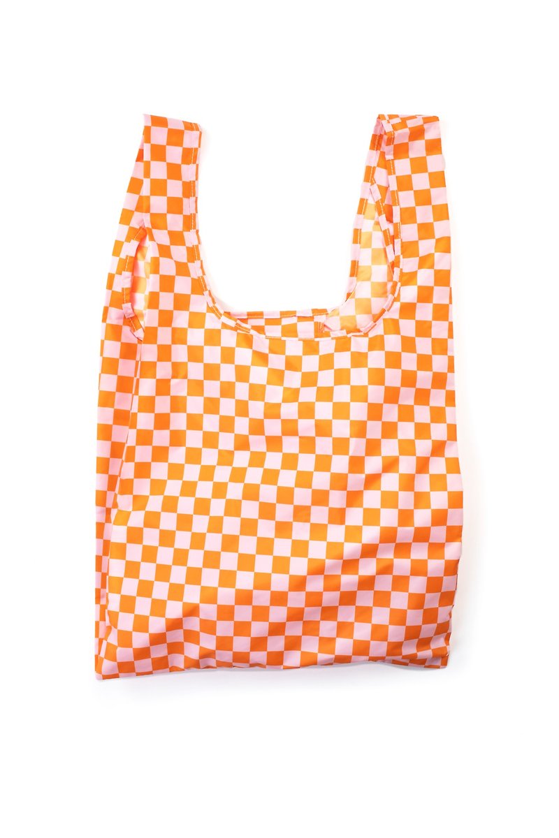 英国Kind Bag-环保收纳购物袋-中-棋盘格橘粉 - 手提包/手提袋 - 防水材质 橘色