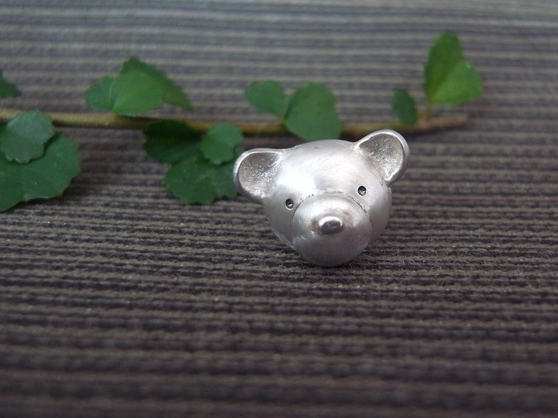 Teddy bear 泰迪熊 37号 | 纯银 耳针 耳环 | 1款是单1个喔 ! - 耳环/耳夹 - 银 灰色