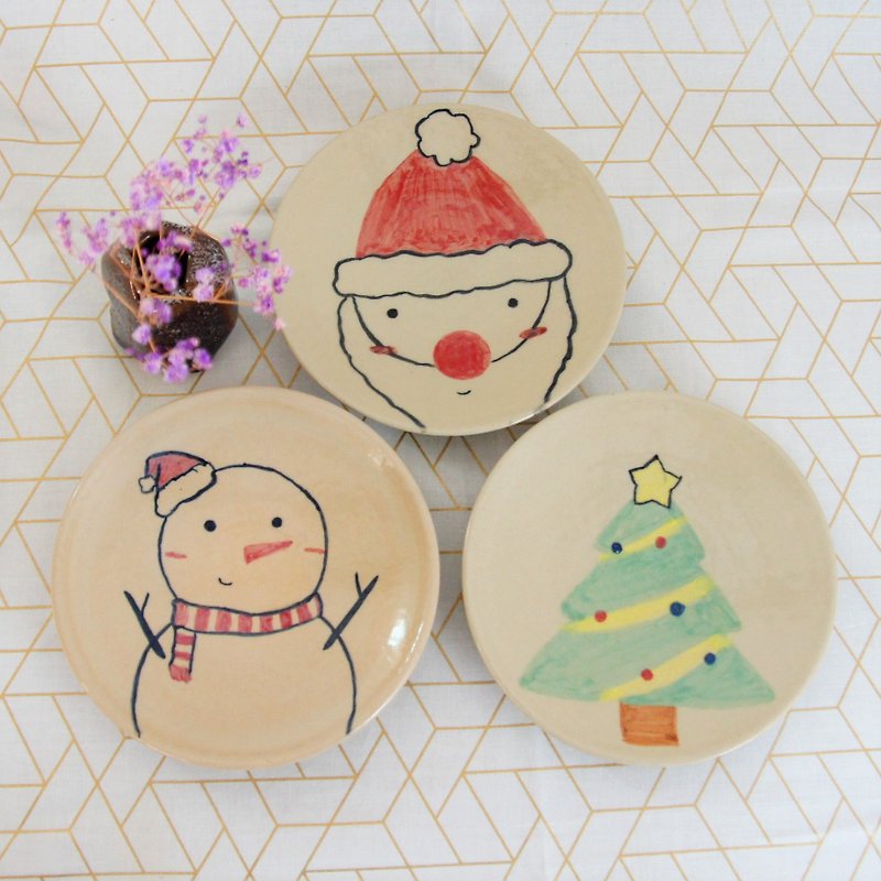 可爱圣诞手绘陶盘,餐盘,菜盘,水果盘,点心盘-直径约15厘米 - 浅碟/小碟子 - 陶 多色