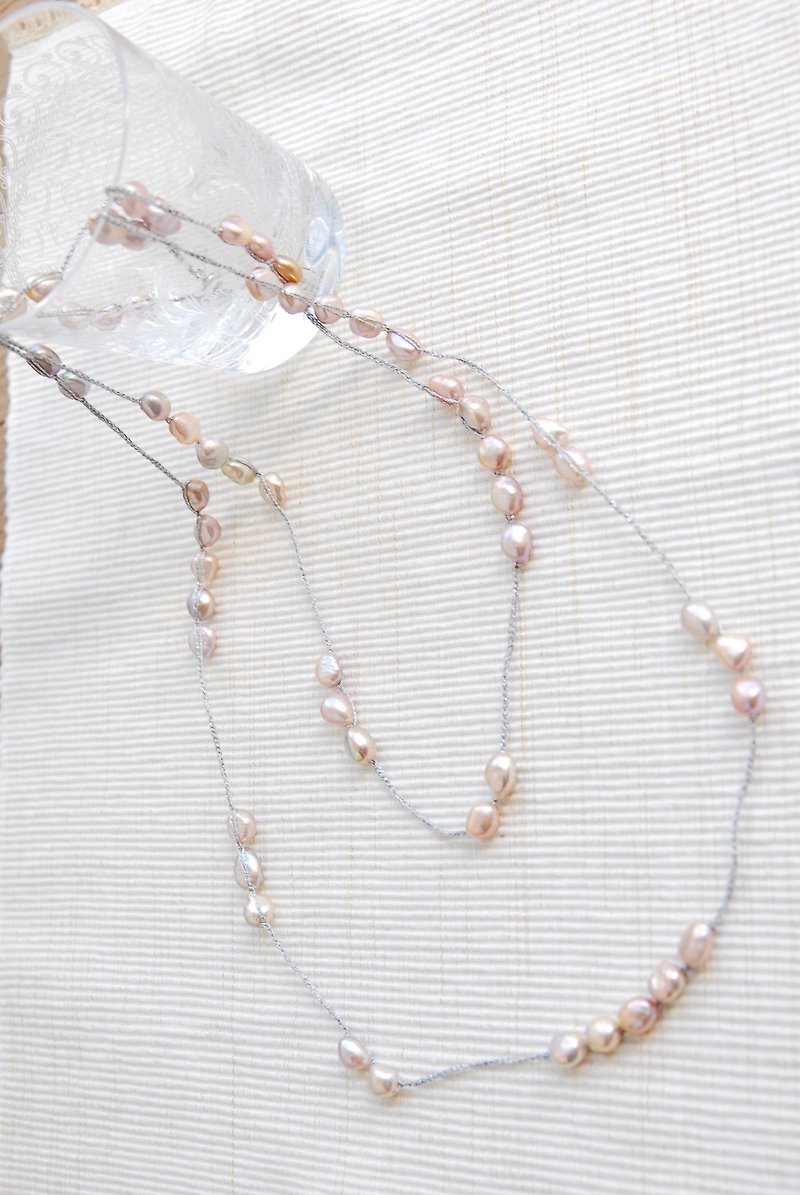 淡水パールのクロシェネックレス（クラシックピンク） - 项链 - 宝石 粉红色