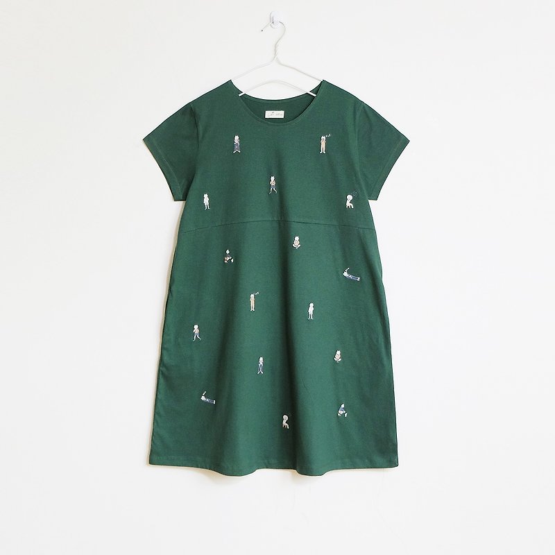 cat boy dress : green - 洋装/连衣裙 - 棉．麻 绿色