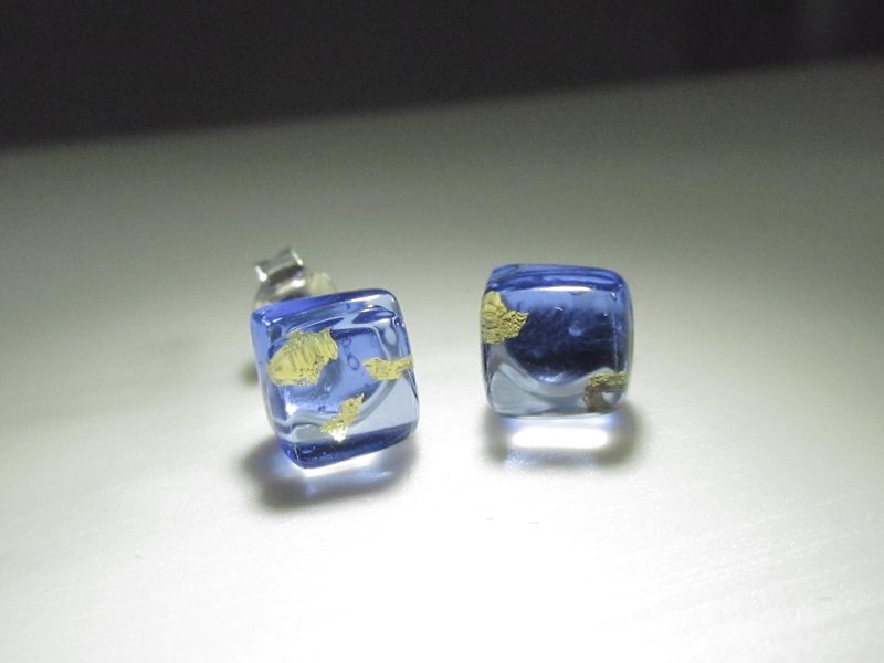 ×| 金箔系列 |× 琉璃耳环- STB水蓝-[]型 - 耳环/耳夹 - 玻璃 蓝色