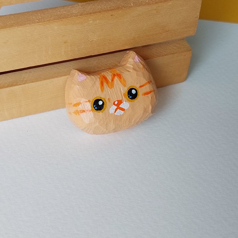 Hand-carved/painted wooden fridge magnet -- Orange tabby cat - 其他 - 木头 橘色