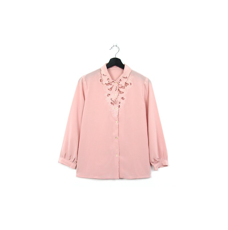 Back to Green:: 日和感丝质白衬衫 粉色篓空 //vintage shirt - 女装衬衫 - 丝．绢 