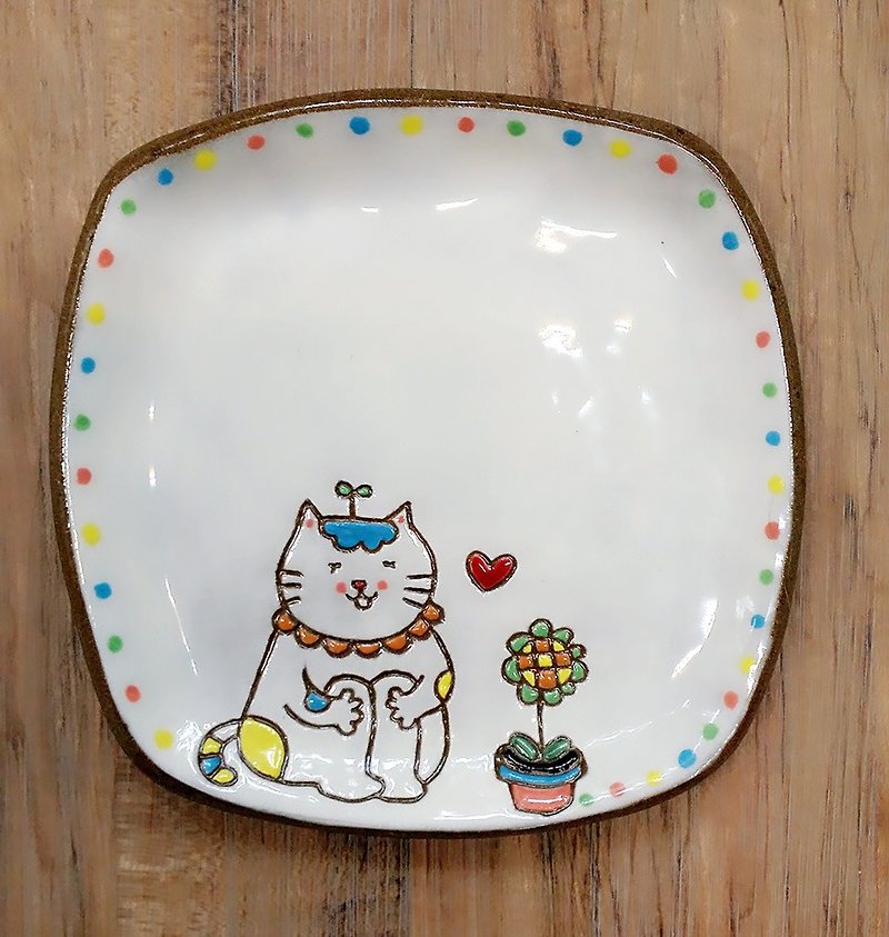 猫咪小王子─花儿开了✖造型盘 - 花瓶/陶器 - 陶 