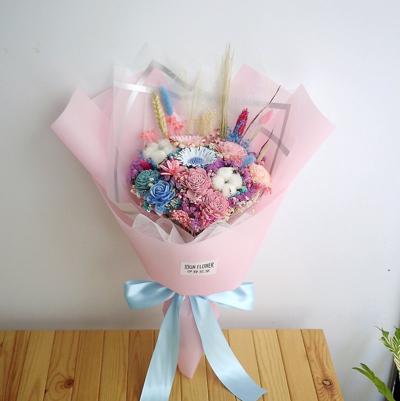 花礼典藏-粉蓝太阳玫瑰 干燥花束 情人节/生日 - 干燥花/捧花 - 植物．花 粉红色