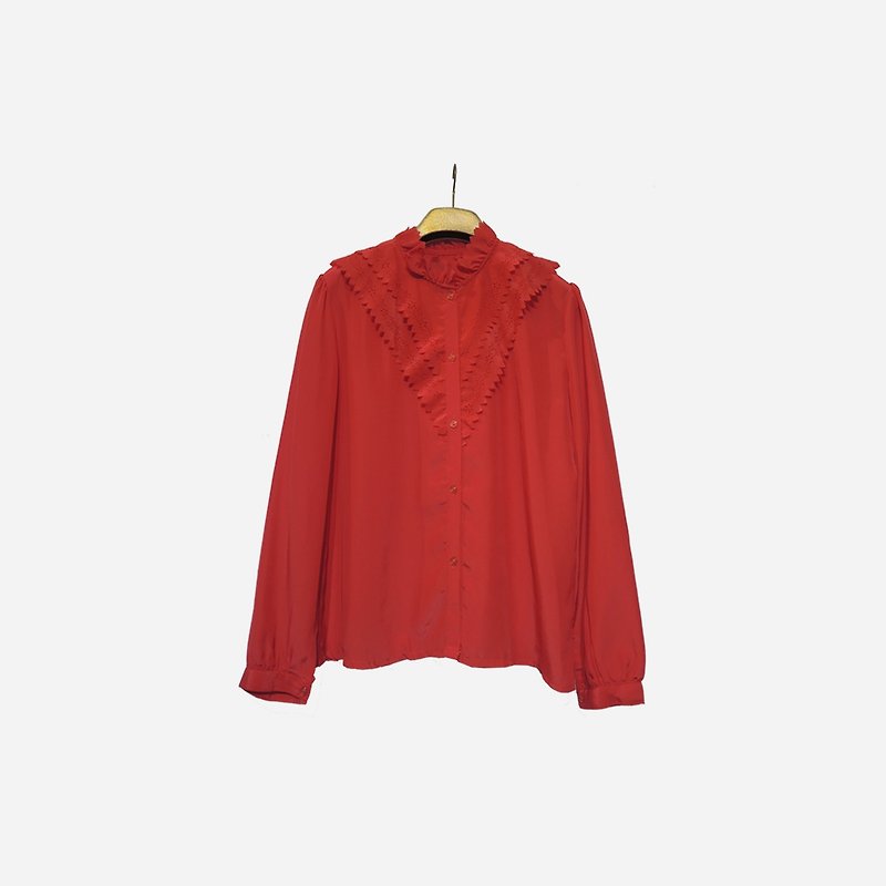 脱臼古着 / 立领长袖篓空红衬衫 no.1017vintage - 女装衬衫 - 聚酯纤维 红色