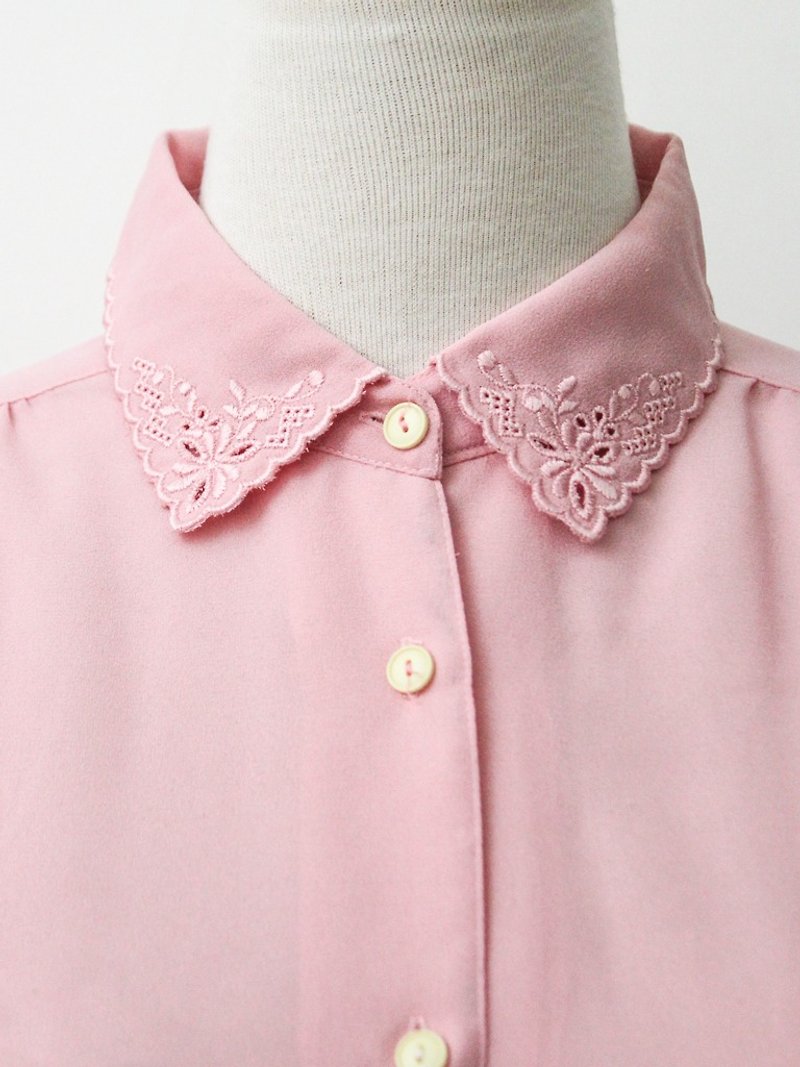 【RE0310T1848】粉红色刺绣翻领古着衬衫 - 女装衬衫 - 聚酯纤维 粉红色