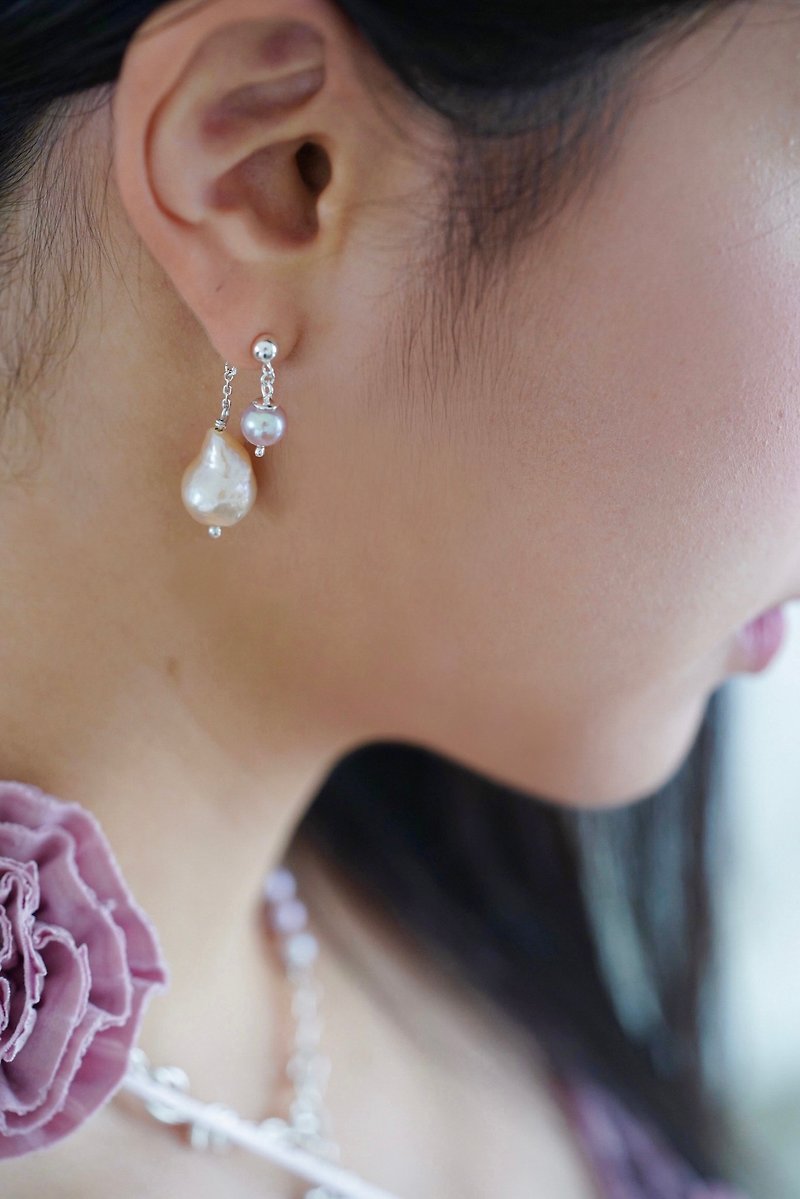 珍珠吊式耳环 - 耳环/耳夹 - 珍珠 粉红色
