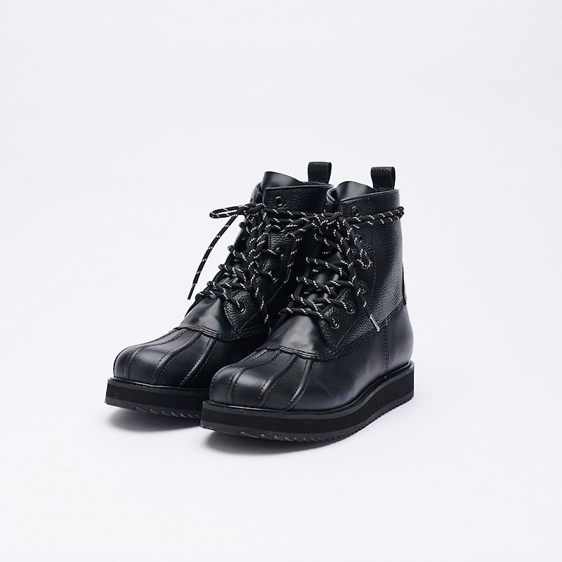 VATIC RUBEN BLACK 猎鸭靴 黑色 增高厚底皮靴 - 女款短靴 - 真皮 
