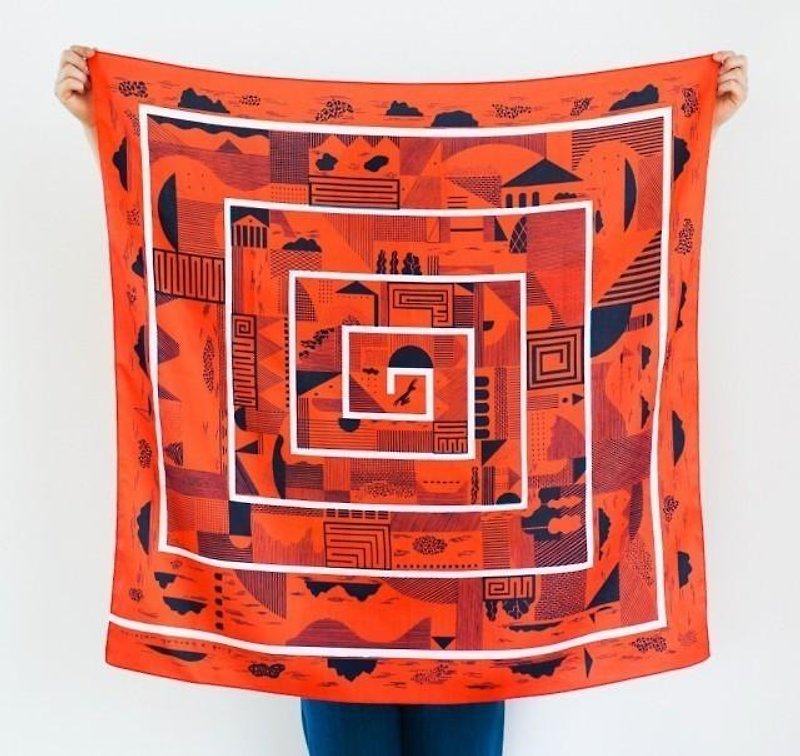 Maze Furoshiki - 丝巾 - 其他材质 红色