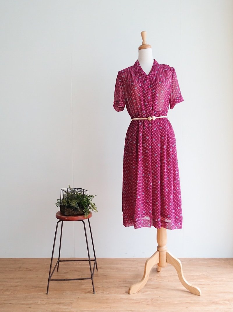 Vintage / 短袖洋装 no.82 tk - 洋装/连衣裙 - 聚酯纤维 紫色