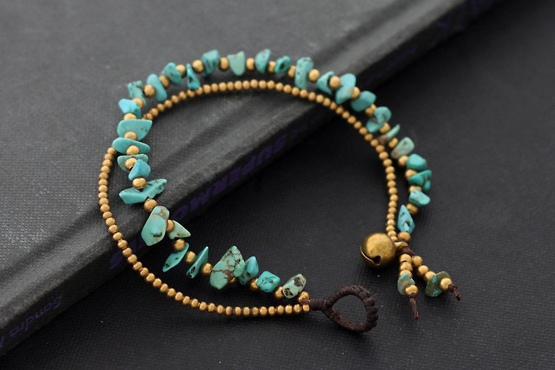 绿松石石黄铜双链手镯简单串珠 - 手链/手环 - 石头 绿色