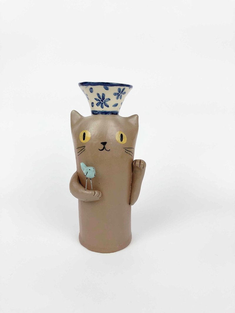 Vilan by Familyclay 陶瓷棕猫花瓶中 0208BM-01 - 花瓶/陶器 - 陶 多色