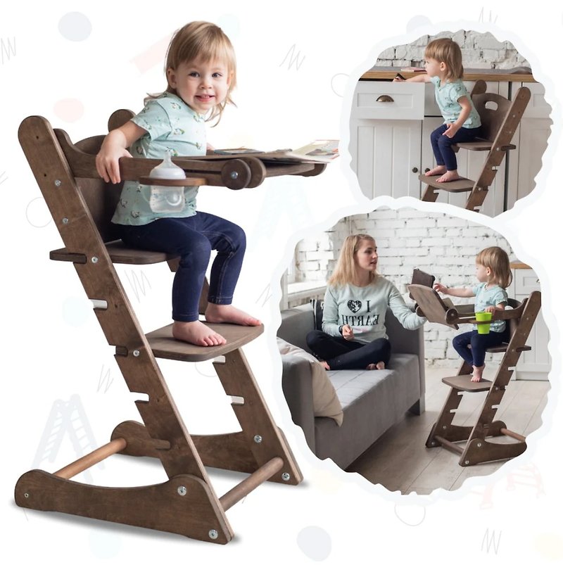 幼儿木制成长椅 – 适合学前班 1-7 岁的厨房助手塔 - 儿童家具 - 木头 咖啡色