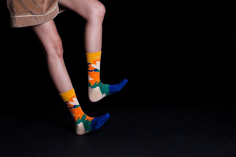 Dear, Buncho系列 热带雨林 皇室蓝色 短袜 色袜 几何图案 - 袜子 - 棉．麻 橘色