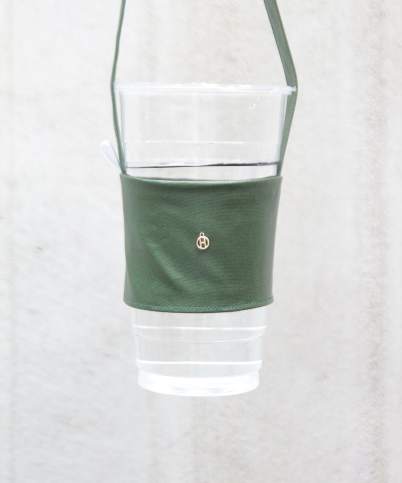 环保提袋杯套 森林绿 皮革设计款 定制专属你的英文吊牌 - 随行杯提袋/水壶袋 - 真皮 