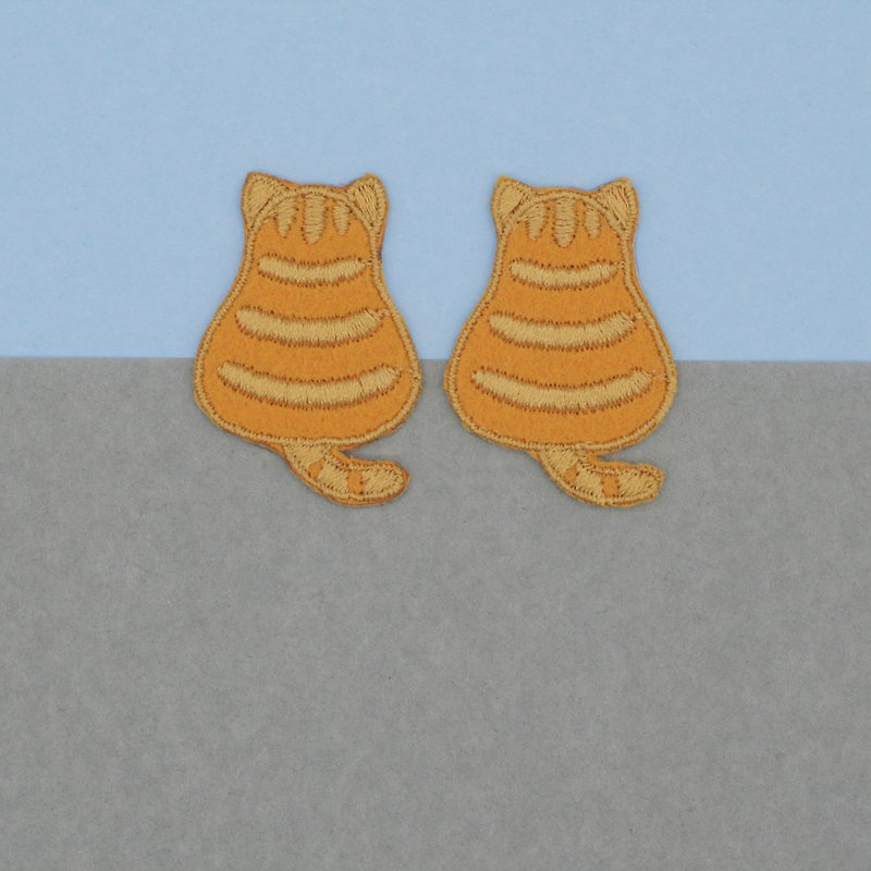 Mini Tabby Cat Iron Patch (Orange) - 编织/刺绣/羊毛毡/裁缝 - 绣线 橘色