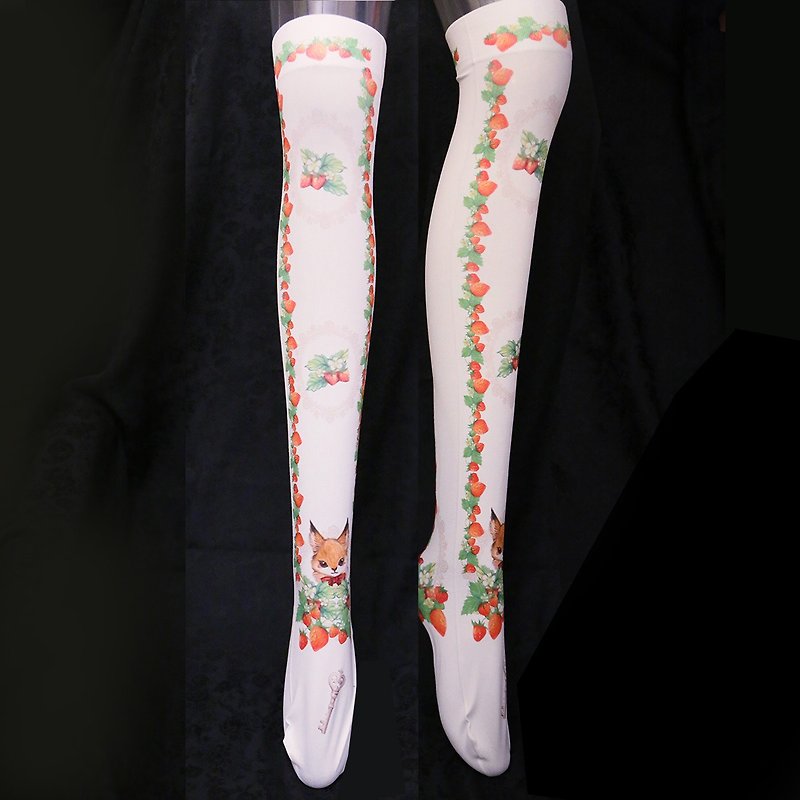 小玫瑰星球Rosie Foxy _甜蜜季节 草莓大腿袜 - 袜子 - 其他材质 白色
