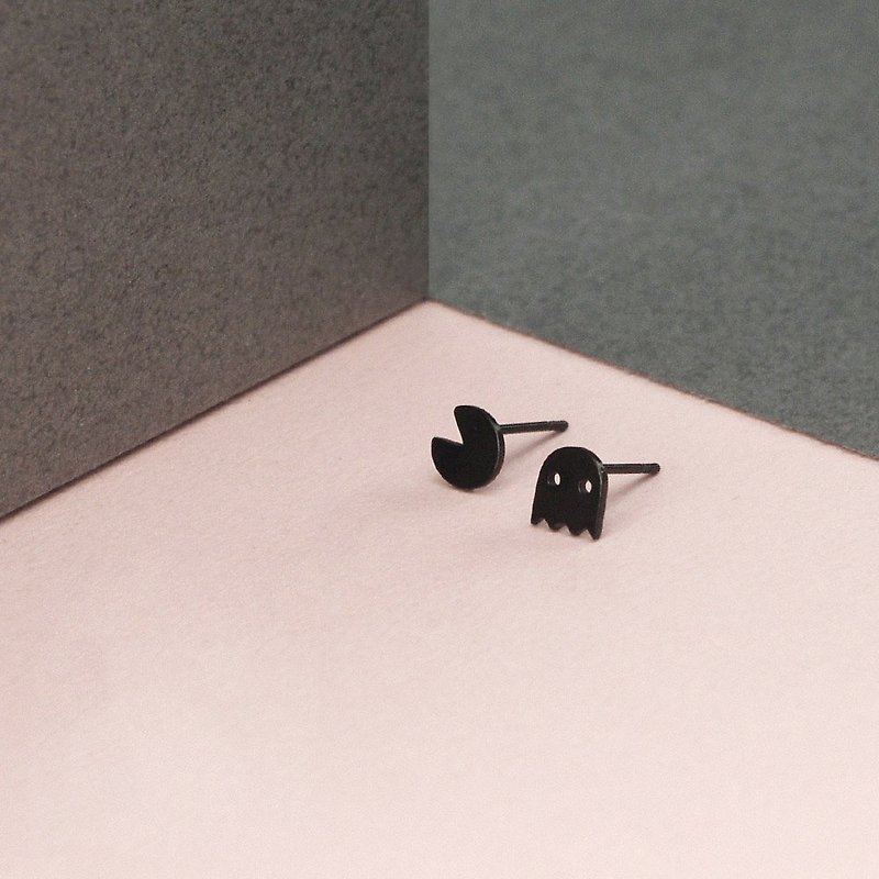 小精灵钢耳环 - 黑色 银色 - 耳环/耳夹 - 不锈钢 黑色
