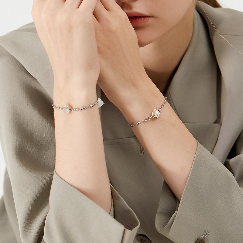 Aura 珍珠 / 双尖白水晶 星光手链 - 手链/手环 - 不锈钢 
