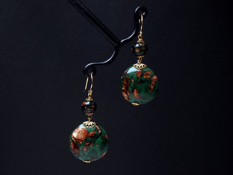 威尼斯穆拉诺琉璃珠耳环 #GE0437 - 耳环/耳夹 - 玻璃 绿色
