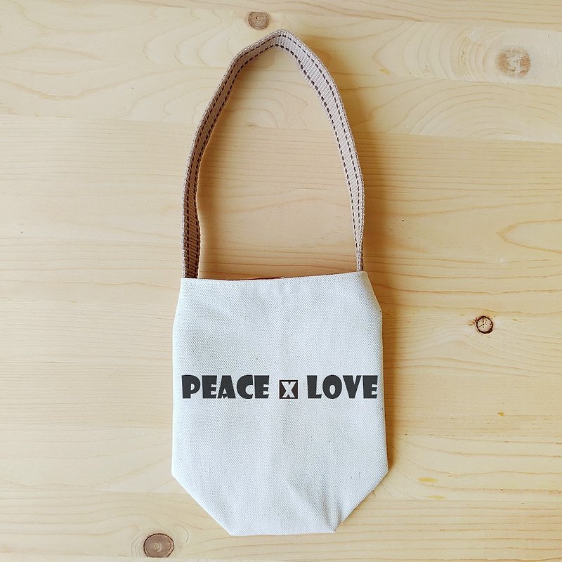 正面能量水壶袋/杯套_peace and love - 随行杯提袋/水壶袋 - 棉．麻 白色