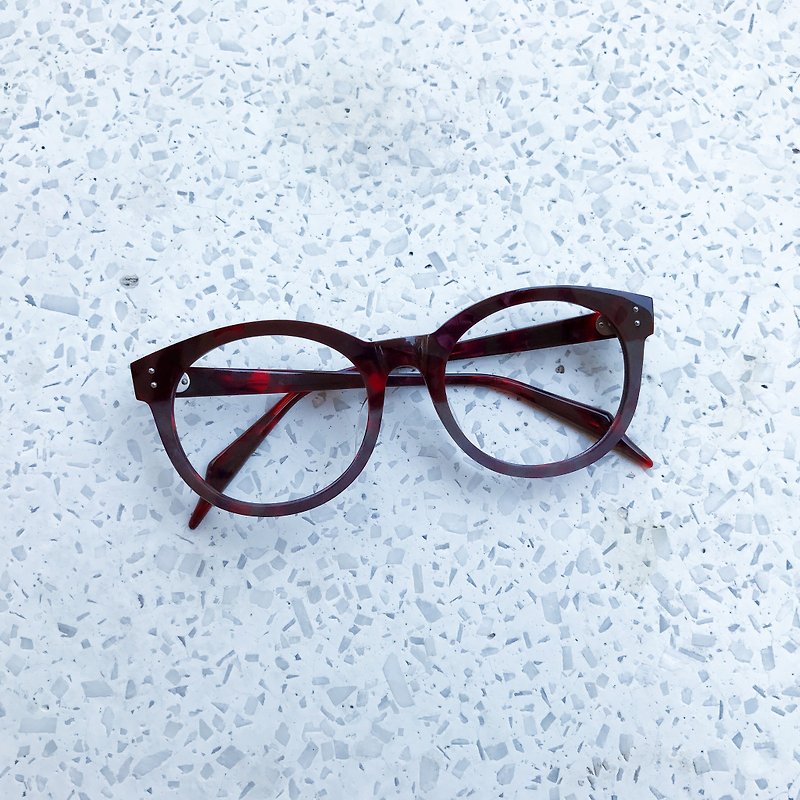 首办 玳瑁红色复古粗圆型眼镜框 七枚蝶番铰链 日本手造 - 眼镜/眼镜框 - 其他材质 红色