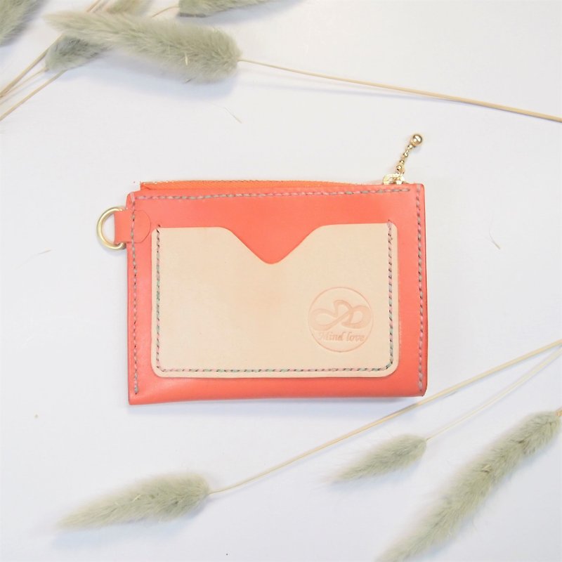 拉链零钱包 卡夹 粉橘色 - 零钱包 - 真皮 多色