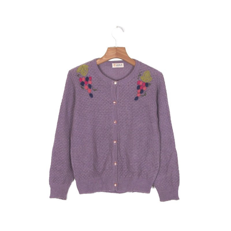 【蛋植物古着】葡萄夫人古着开襟毛衣 - 女装针织衫/毛衣 - 聚酯纤维 紫色
