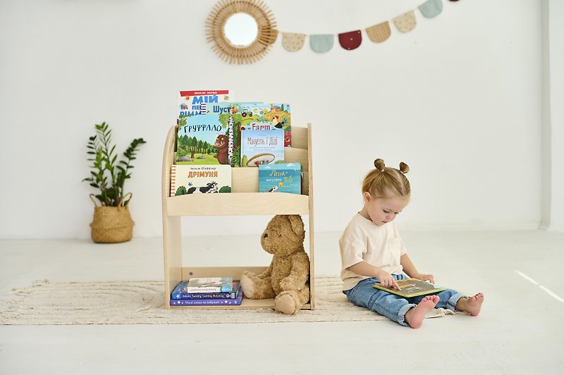 天然儿童木制书架 儿童书柜 儿童房书架 正面书架 - 儿童家具 - 木头 卡其色