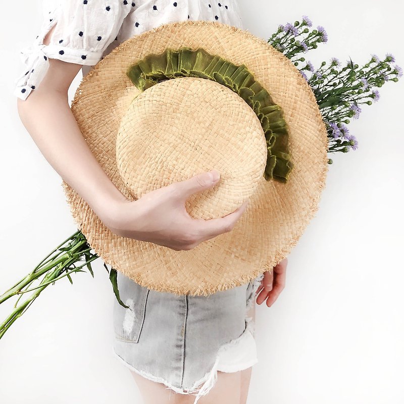 夏天 遮陽 防曬 草編 輕便 平頂帽 - 帽子 - 其他材质 卡其色